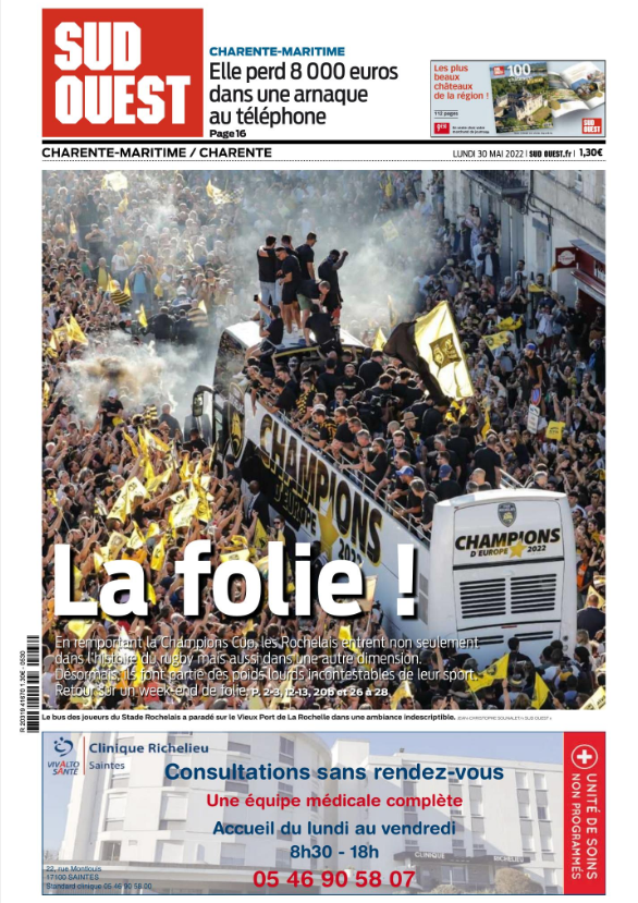 Bonjour, voici la une de « Sud Ouest » du lundi 30 mai.
Lisez « Sud Ouest » sur le web, tablette et mobile
>>> Découvrez Sud Ouest Numérique à partir de 1 €/mois
 bit.ly/2EFI75Z