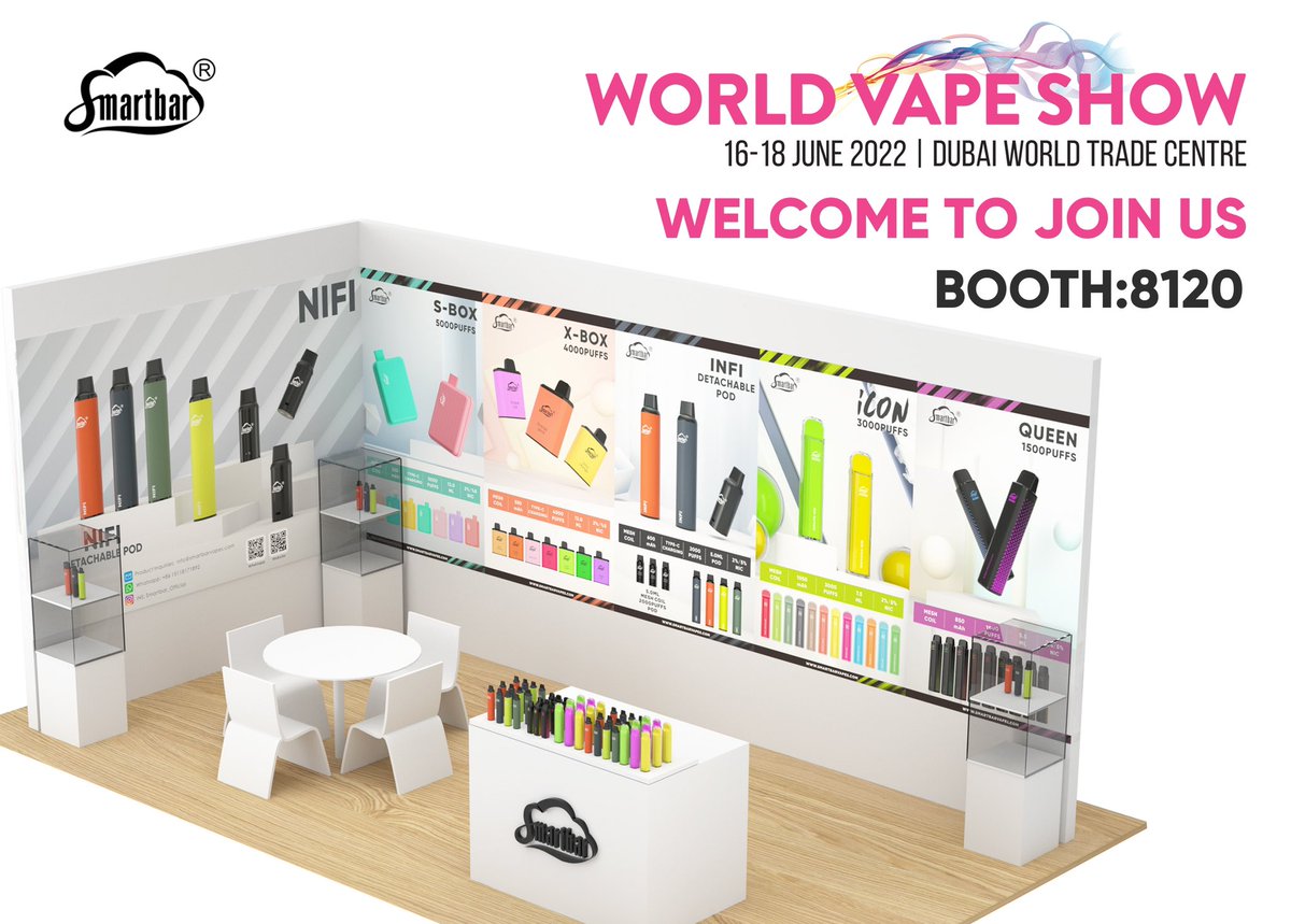 AngelaVAPE_OEM's tweet photo. 2022 #Dubai #WorldVapeShow🔥
17 days countdown👏
That will be a mysterious feast of flavor and vapor, #Smartbar
#Booth No. :8120
#Booth No. :8120
#Booth No. :8120
We are waiting for you here，Come on!
#vaper #podsystem #vapesociety #disposablevape #podvape #podmod #worldvapeshow https://t.co/1q8A9qYlKE