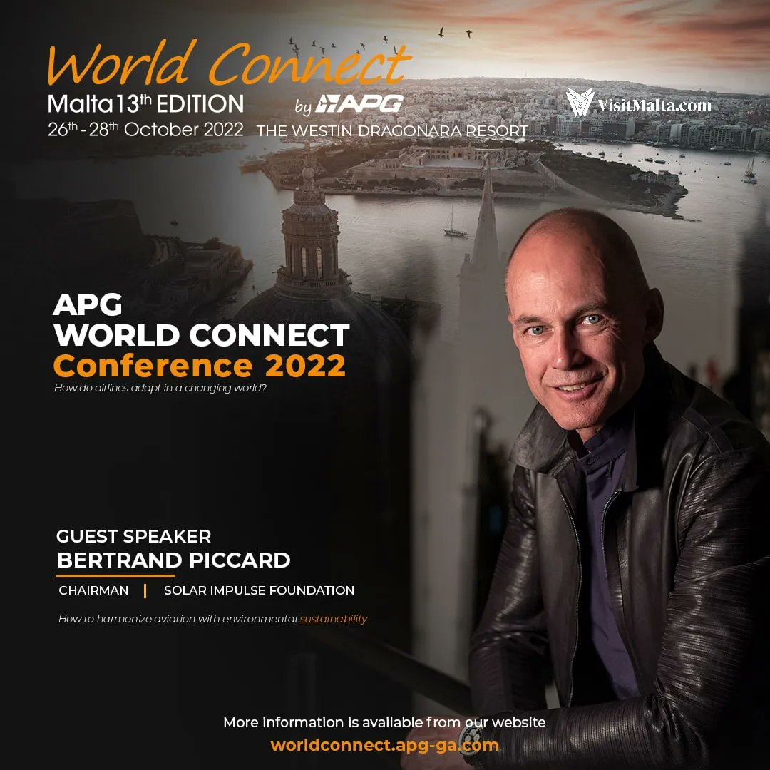 APG_Network's tweet photo. The #APGWorldConnect Conference 26-28 Oct 2022, Malta.
Guest Speaker:
@bertrandpiccard Explorer & Chairman of the @solarimpulse Foundation.
For more information go to https://t.co/Jfw3QqfQJu
#APGWC2022 #conventionsmalta #visitmalta
#moretoexplore https://t.co/Z7ujOwDncZ