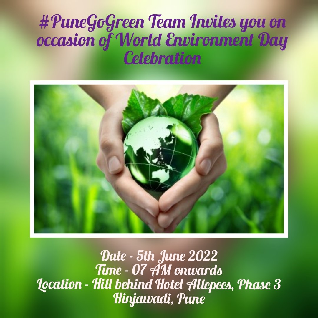 Pune_Go_Green's tweet photo. On comming #WorldEnvironmentDay i.e. on 5 June , we have planned multiple Environmental events like #cleanhill activity, #WaterConservation activities, #treenurturing activities, #TreePlantation etc.
Please join us with family and friends and help to circulate this with others. https://t.co/hQM3UMTD12