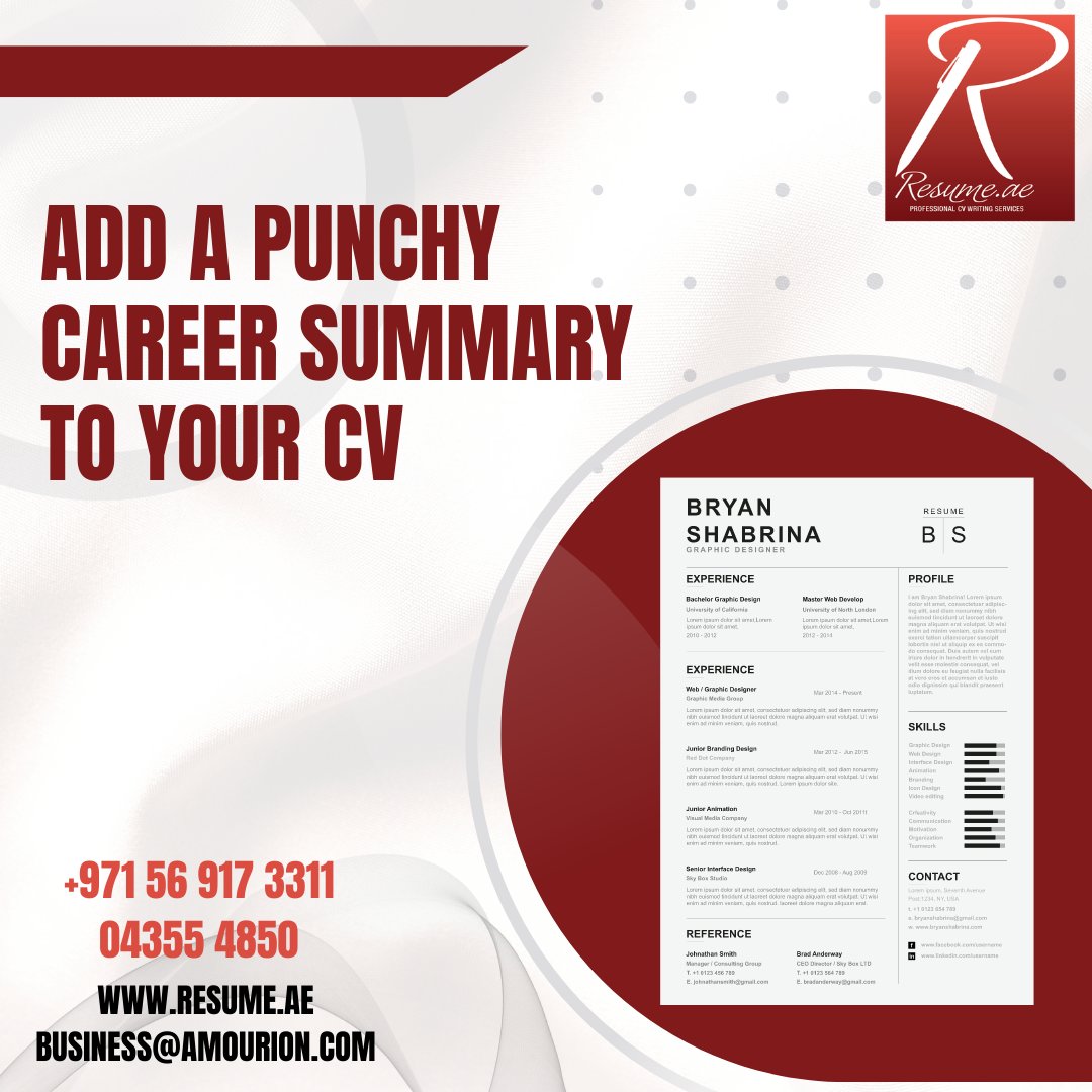resumeae's tweet photo. A convincing, well-crafted career summary will make your profile more appealing to recruiters. Only the best CV writers in the UAE will help you come up with a befitting career summary for your resumé.
#career #cvwriting #help #writers #writers #like #job #change #Dubai https://t.co/uZJ88CajoG