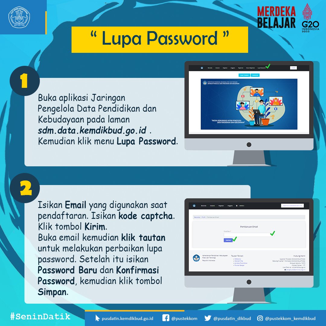 pusdatin_dasmen's tweet photo. #SahabatDatin apakah kalian pernah lupa password saat login di aplikasi SDM? Apakah kalian pernah ingin memperbarui email yang terdaftar di aplikasi SDM?

Yuk simak langkah dan penjelasannya!

#senindatik
#datadanstatistikpendidikan
#jaringanpengeloladatapendidikan
#dapodik https://t.co/Q8pqeaflPC