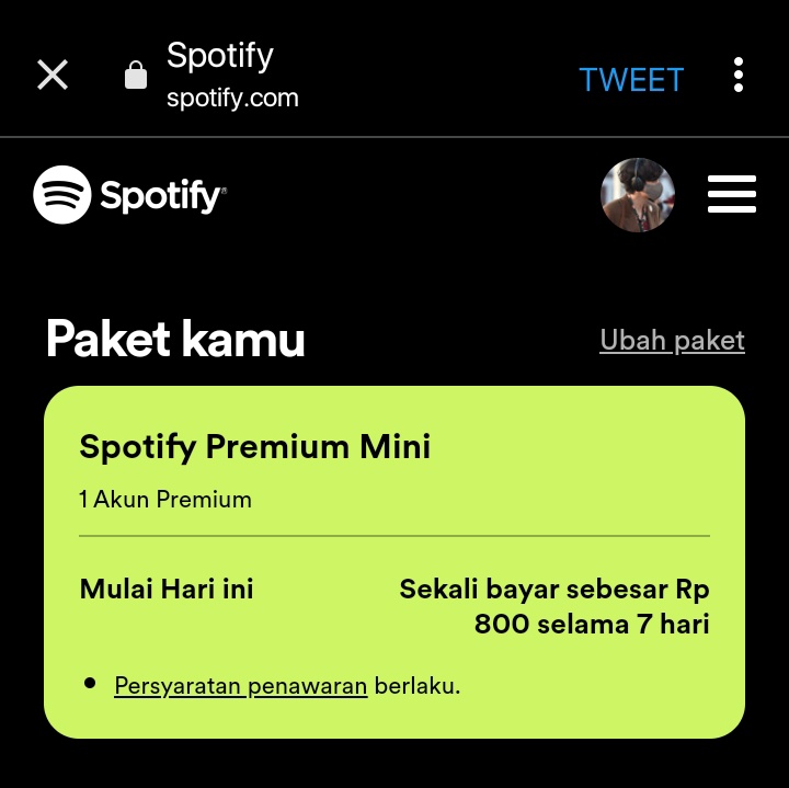 indomyfess's tweet photo. -idm buat army yang mau beli spotify premium buat streaming bisa beli mini premium ini. harganya cuma 800 perak. di link ini ya
  https://t.co/ZDjFUv0aaJ https://t.co/DslkLu6fvm