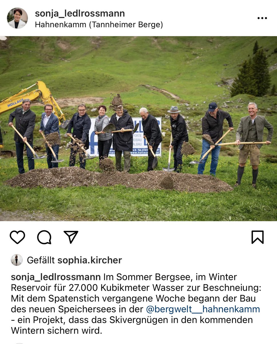 Die Freude bei der schwarz-grünen Landesregierung #inTirol ist groß, wenn man mit einem Haufen #Steuergeld einen neuen Speichersee für #Schneekanonen baut. Sinn befreiter kann man 2022 mit Geld, Umwelt &amp; Energie nicht umgehen🤬