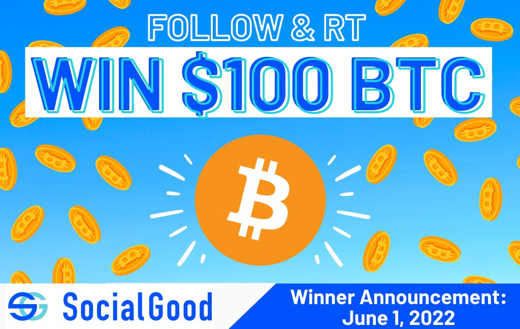 ⚡️ Win $100 in $BTC ⚡️
Just follow &amp; RT, and you could win $100 in #Bitcoin in your wallet within this week!
Feeling lucky?🍀
We'll tag the 22nd #Giveaway winner on June 1!
👉Want more free #crypto? Download the SocialGood App!
📲socialgood.inc/?id=mwPN7i