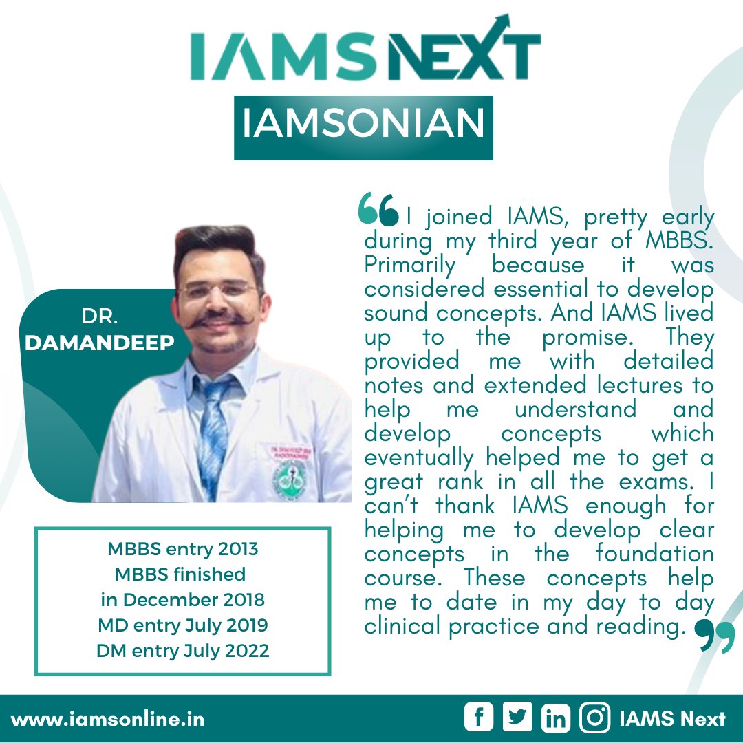 iamsnext's tweet photo. Dr Damandeep shares his experience with #IAMS and how it helped shape his future.

Are you an IAMSonian yet? Register here- https://t.co/Tw2PXXzML2

#medical #medicaleducation #education #medicine #medicinestudent #PG #MD #MBBS #doctors #doctor #FMG #rmts #fts #ioes https://t.co/4JC3gfqQnG