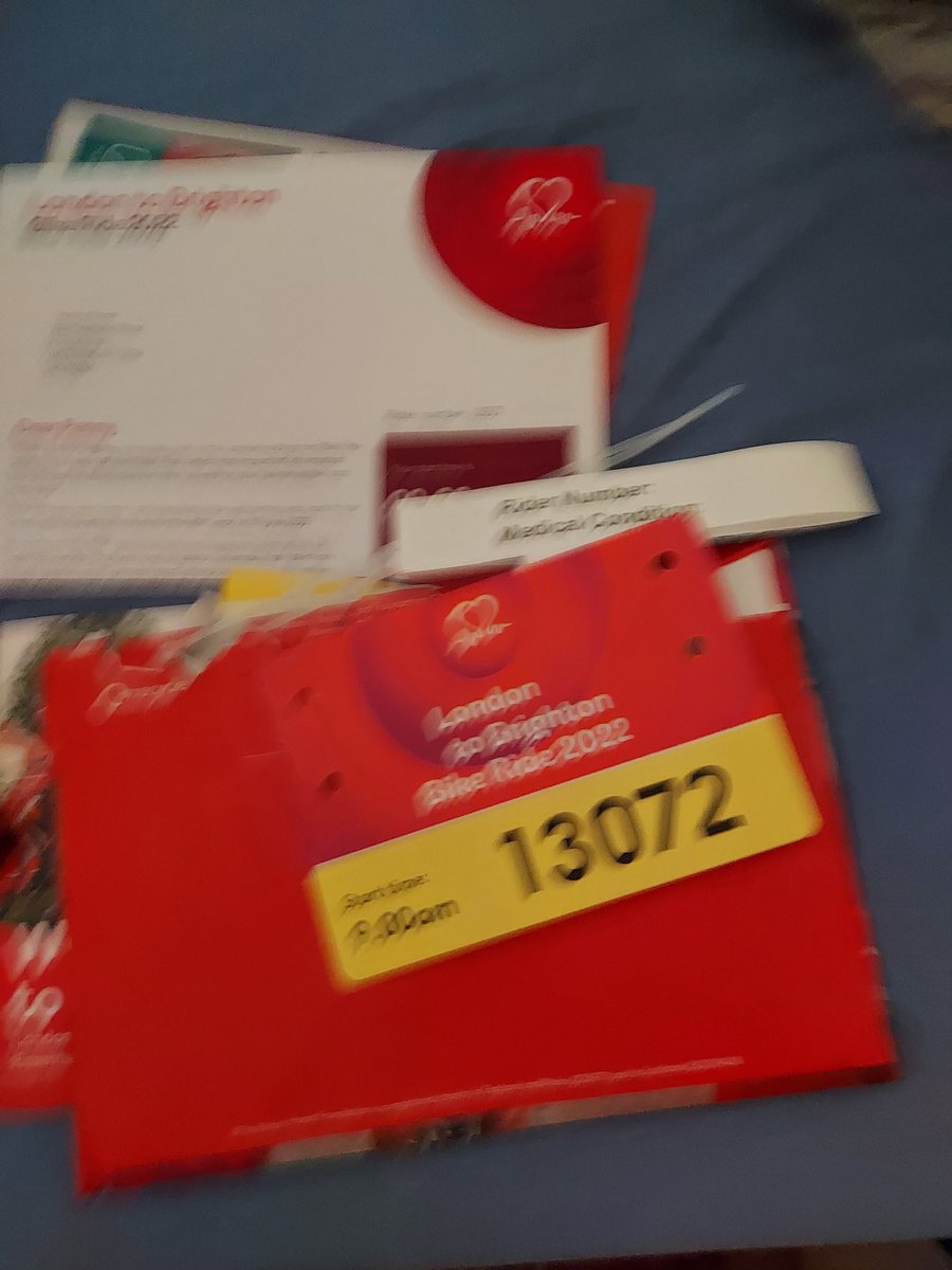 PennyBrett's tweet photo. London to Brighton number is here. Not long now #LondontoBrighton #BHF https://t.co/SReXdrR1W8
