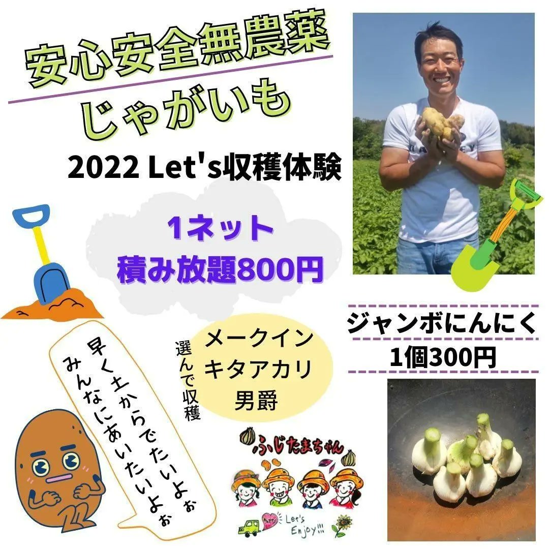 ChanFujitama's tweet photo. じゃがいも収獲体験のお知らせ🥔
１ネット８００円積み放題⬆
野菜好きな子どもたちを育てたい！
食育活動を、趣味でやっています😊
#愛知 #知多半島 #東海市 #知多市 #じゃがいも #収獲体験 #食育 #自然 #笑顔になれる場所 https://t.co/HBYZZKxy90