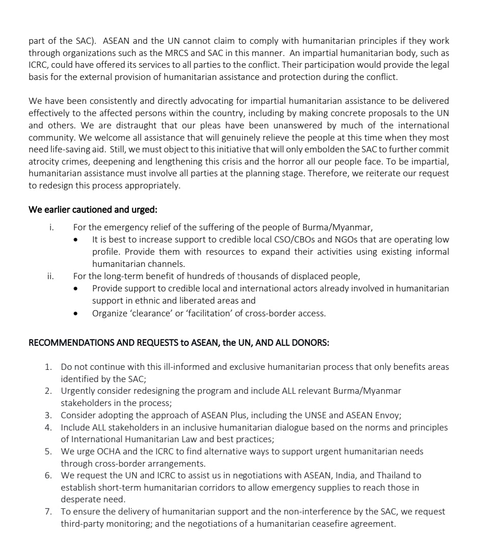 MayWongST's tweet photo. #Myanmar civilian @NUGMyanmar &amp; #ethnic armed groups like @knuhq said @AHACentre &amp; #UN reps turned down their request to reconsider #humanitarian aid delivery plans done via #military. Doing so is "unacceptable" they say &amp; only legitimizes Myanmar army #WhatsHappeningInMyanmar https://t.co/eHBRul4SRF