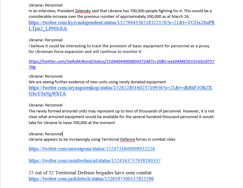 May 29 Full update to thread🧵on estimates of #Russia and #Ukraine losses compared to available force...