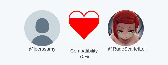 My love compatibility with <a href="/RudeScarletLoli/">𝔾𝕨𝕖𝕟𝕕𝕠𝕝𝕪𝕟 𝕋𝕖𝕟𝕟𝕪𝕤𝕠𝕟</a> is 75%

Calculated with funaroundy.me/lovecalculator…

⠀