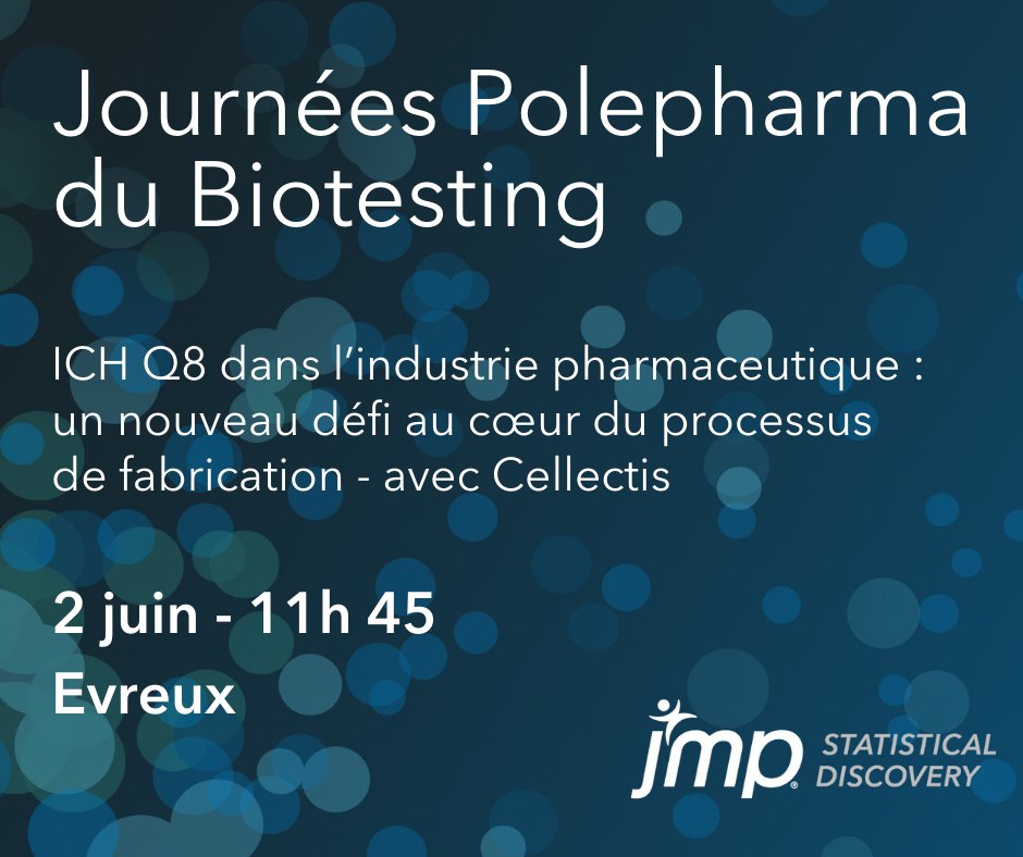 JMP_Europe's tweet photo. JMP et @cellectis seront présents lors des ateliers techniques des journées @Polepharma Biotesting.
Programme ➡️ https://t.co/hmOz36E6qt
#JMP #biotesting #polepharma #jpb22 https://t.co/J6bh7Etchr