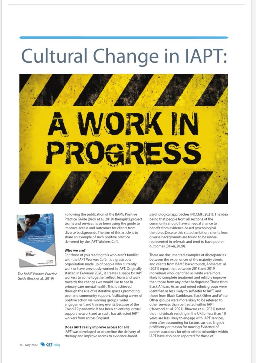 Brilliant to see it in print, thanks @BABCP. Endless gratitude for being able to work with Amy, @SindhuSomanadh1, @LeilaLawton3, @cantwels1 and so many other amazing @IAPTworkers Your expertise, skill, passion and drive is incredible