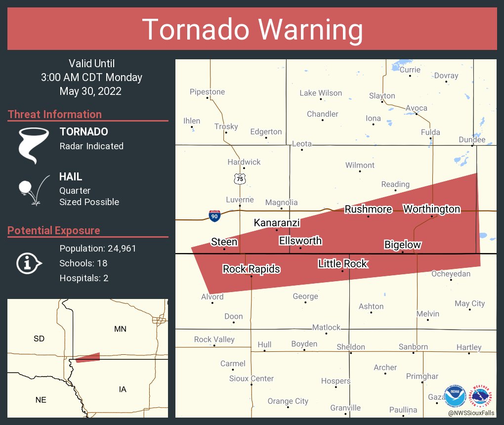 NWS Tornado on Twitter "Tornado Warning including Worthington MN, Rock