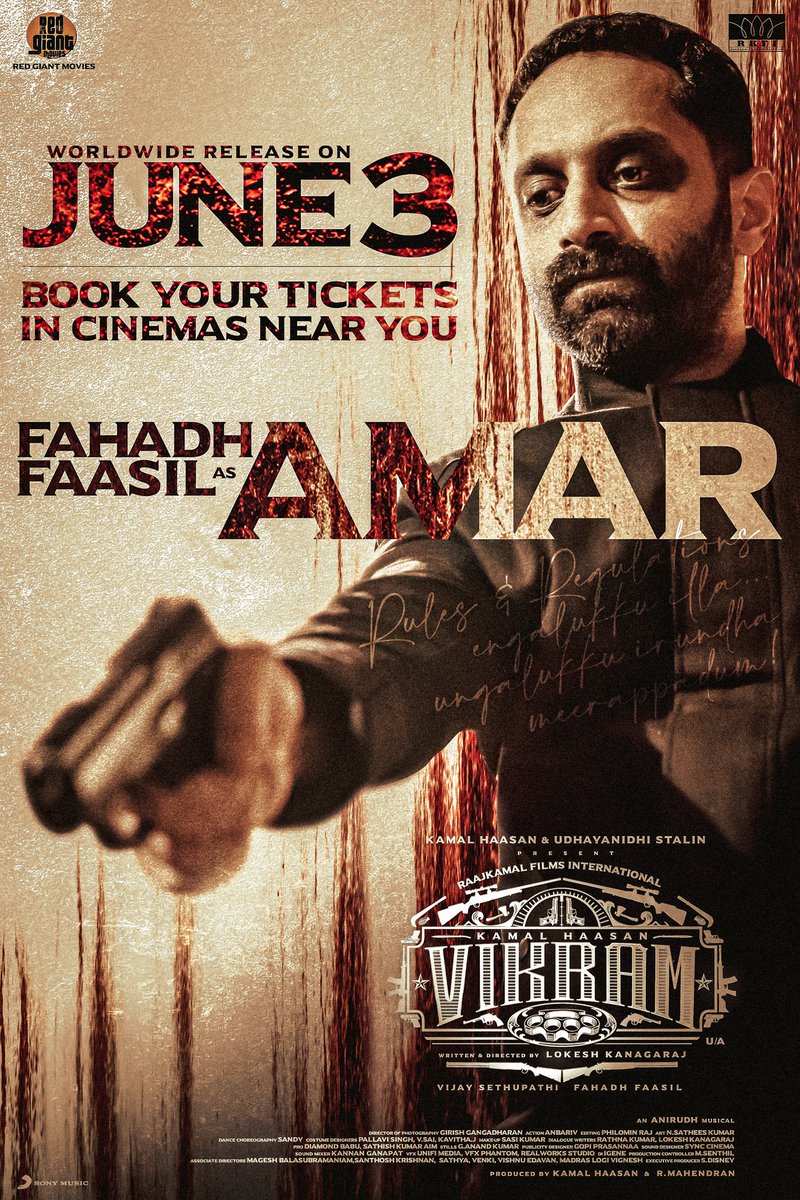 Rules and Regulations Meerapadum !
#FahadhFaasil as AMAR 

#KamalHaasan #Vikram #VikramBookNow
<a href="/ikamalhaasan/">Kamal Haasan</a>  <a href="/Dir_Lokesh/">Lokesh Kanagaraj</a> <a href="/Udhaystalin/">Udhay - தமிழ்நாட்டை தலைகுனிய விடமாட்டேன்</a> <a href="/VijaySethuOffl/">VijaySethupathi</a>   <a href="/anirudhofficial/">Anirudh Ravichander</a> #Mahendran <a href="/RKFI/">Raaj Kamal Films International</a> <a href="/turmericmediaTM/">Turmeric Media</a> <a href="/SonyMusicSouth/">Sony Music South India</a> <a href="/RedGiantMovies_/">Red Giant Movies</a>