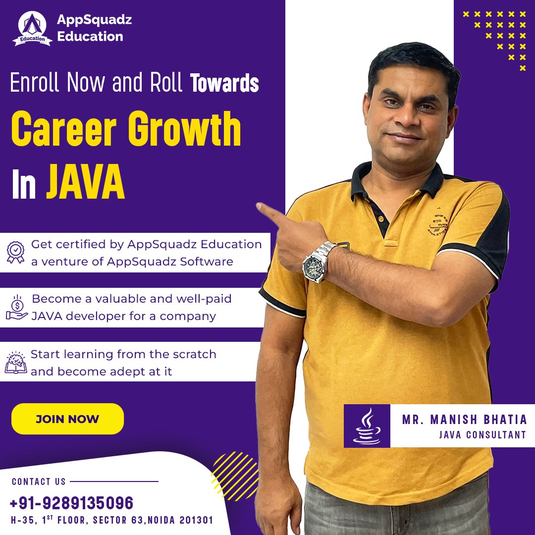 appsquadzedu's tweet photo. 🚨Student Alert🚨

Join us today and enhance your #Java  career by enrolling in our top-notch JAVA  course and stand apart from the crowd.

#shapingcareerwithmanishbhatia #appsquadzeducation #learnwithmanishbhatia  #InformationTechnology  #internship  #careers #SoftwareDeveloper https://t.co/6zNA0HWRuo