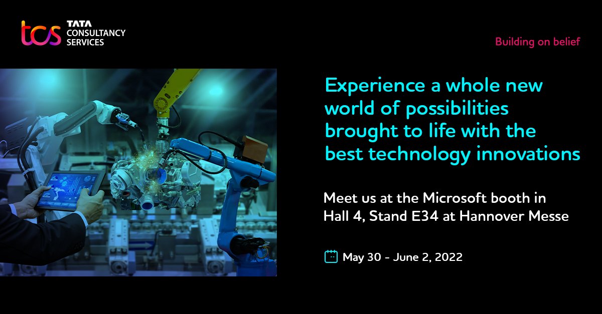 TCSDigitalTech's tweet photo. We're at @Hannover_Messe this week with @Microsoft to share how #NeuralManufacturing is helping companies achieve their #sustainability goals, build resilient supply chains, and drive agile manufacturing. Do drop by our booth to chat with us! Learn more: https://t.co/22sKhuCt2K https://t.co/oyAMG84zVe
