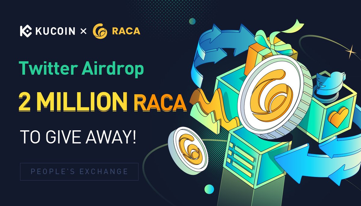2⃣,0⃣0⃣0⃣,0⃣0⃣0⃣ RACA GIVEAWAY!

🤝 We are joining hands with Radio Caca to give away 2 million $RACA!

How to enter:
✅ Follow <a href="/kucoincom/">KuCoin</a> <a href="/RadioCacaNFT/">Follow @RACA_3</a> 
✅ Retweet &amp; tag 3 friends
✅ Fill out forms.gle/QgwD1MSdG43SpP… 

🎁 1,000 lucky ppl will each receive 2,000 $RACA!