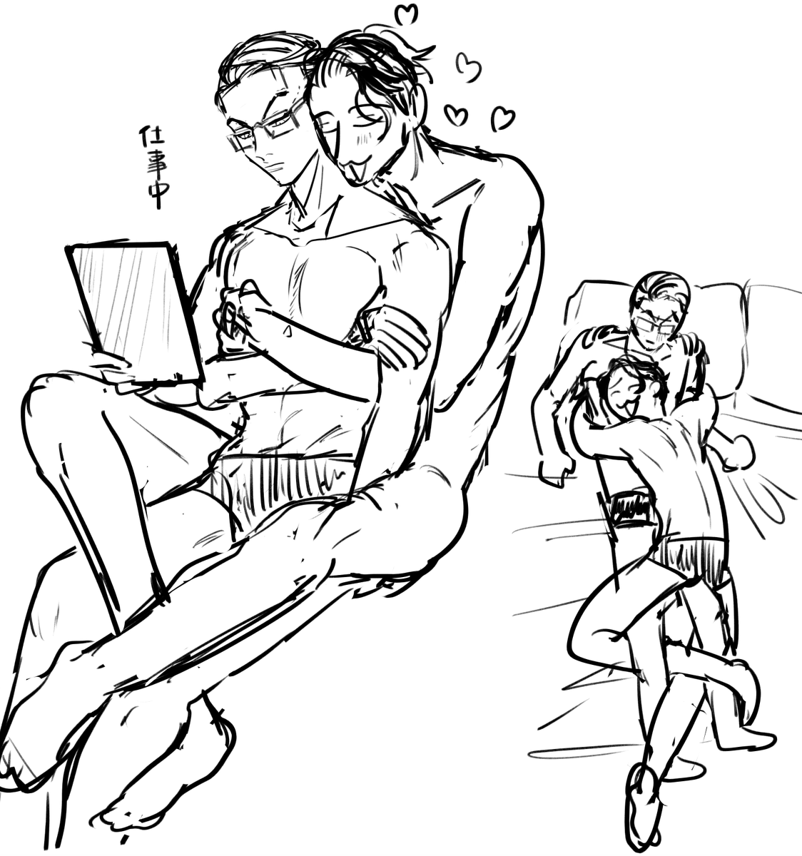 久々にキサキサンに遊んでもらってずっと絡まってるンマの下書き 