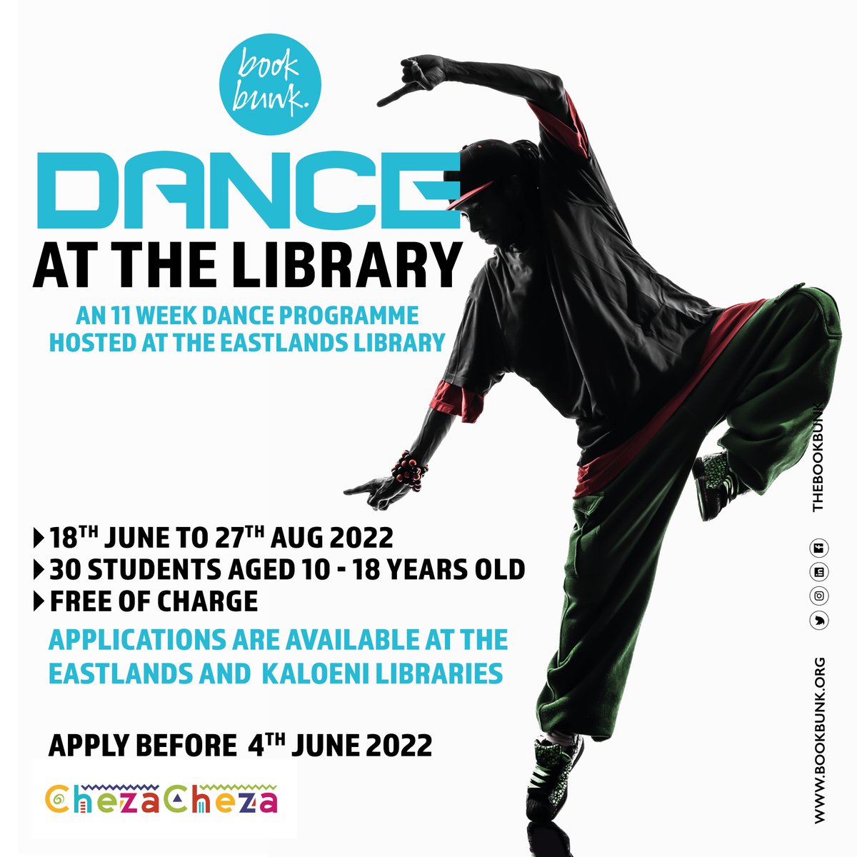 Yes to more library programming! Introducing…Dance Bunk! 
Sign up your young ones and teens (6-18yrs) for this FREE dance programme held at the Mcmillan Memorial libraries in Eastlands and Kaloleni branches.