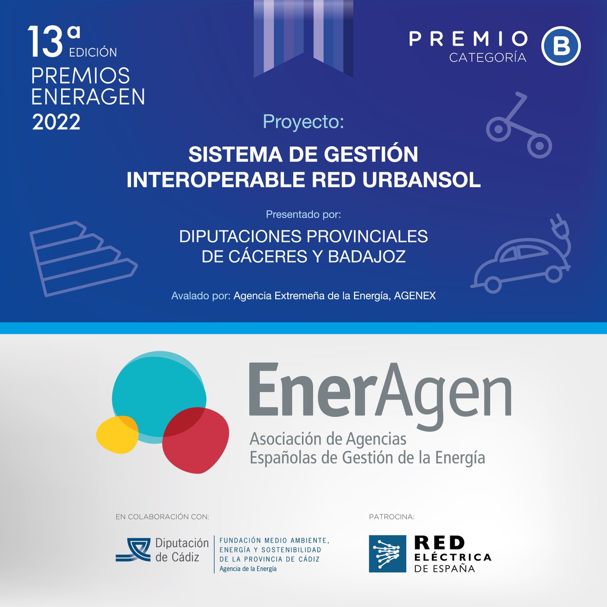 Los #PremiosEnerAgen 2022 han reconocido el proyecto <a href="/RedUrbansol/">Red Urbansol</a> de <a href="/DiputacionCC/">DiputacionCC</a> y <a href="/DipdeBadajoz/">Diputación de Badajoz</a> como la mejor actuación en materia de #eficienciaenergética 👏👏