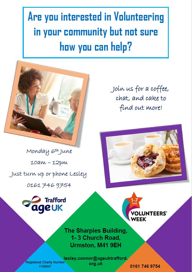 Age UK Trafford (@ageuktrafford) on Twitter photo To all our #Volunteers we are looking forward to seeing you at our Coffee Morning. A time to say thank you for all your hard work and dedication. We couldn't do it without you! #VolunteersWeek #ProudToBeAgeUK <a href="/TraffordCouncil/">Trafford Council</a> @THT_Homes <a href="/Joanne13Harding/">(((Joanne Harding)))</a> <a href="/ThriveTrafford/">Thrive Trafford</a> To all our #Volunteers we are looking forward to seeing you at our Coffee Morning. A time to say thank you for all your hard work and dedication. We couldn't do it without you! #VolunteersWeek #ProudToBeAgeUK <a href="/TraffordCouncil/">Trafford Council</a> @THT_Homes <a href="/Joanne13Harding/">(((Joanne Harding)))</a> <a href="/ThriveTrafford/">Thrive Trafford</a>