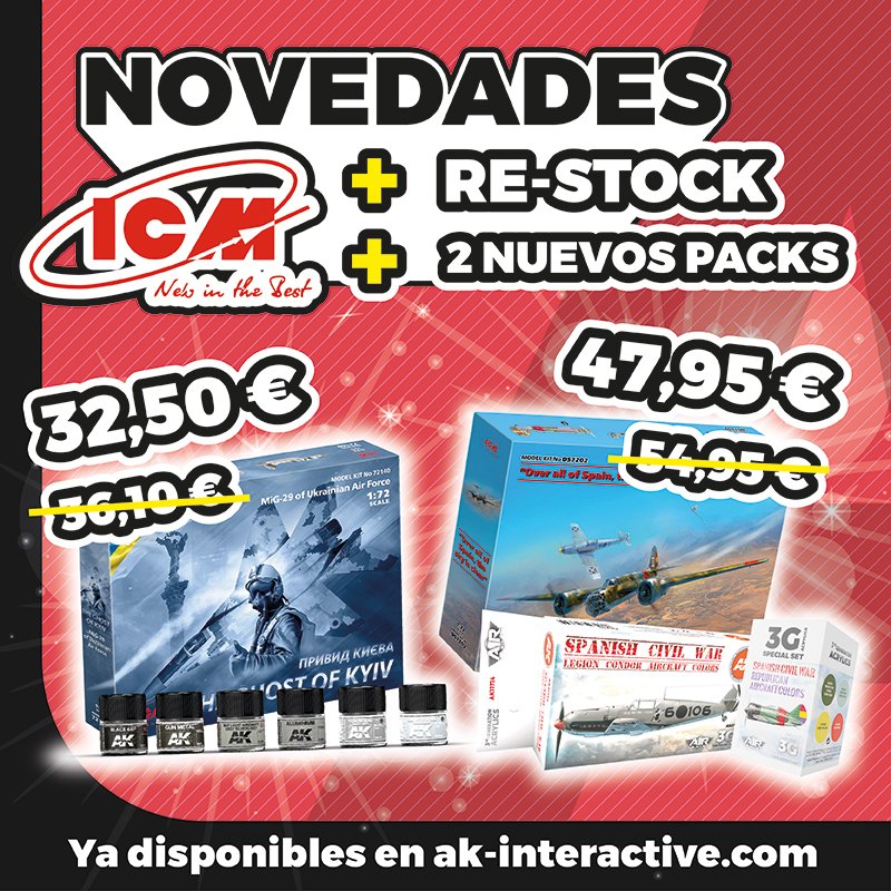 Ak_Interactive's tweet photo. ¡¡Restock de #ICM y nuevos packs!!
👇👇
https://t.co/4uL5sakR0c

ICM PACK GHOST
👉https://t.co/uak6rkBKSA

ICM PACK SPACW
👉https://t.co/lRdWIbemab

#AKInteractive #Modelling #AKPack https://t.co/A96GyYjAtf