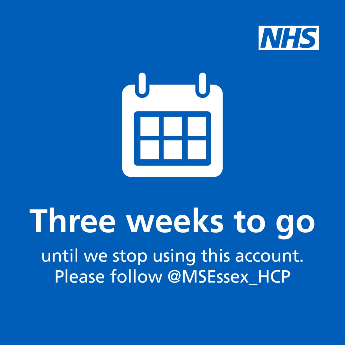 THREE WEEKS TO GO until to launch of the new Mid and South Essex Integrated Care Board!

We are joining with four other CCGs on 1 July 2022. You can follow us at @MSEssex_HCP to keep informed about integrated health and care in mid and south Essex.