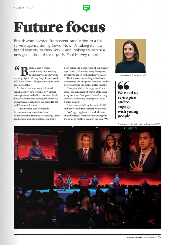 BroadswordGroup's tweet photo. Great to see Broadsword featured in this month's M&IT Magazine. Article available here: https://t.co/0V1S26jTMe
#MITMagazine #eventprofs https://t.co/VpYiR8nFY9