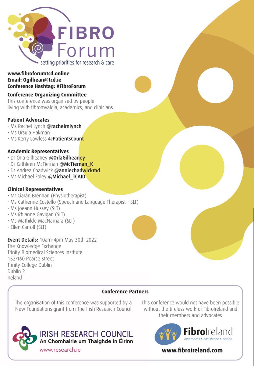Timetable for todays #FibroForum conference

fibroforumtcd.online/conference-tim…

Don’t worry if you miss it, there will be a recording. 

#fibromyalgia #chronicpain #fibro
