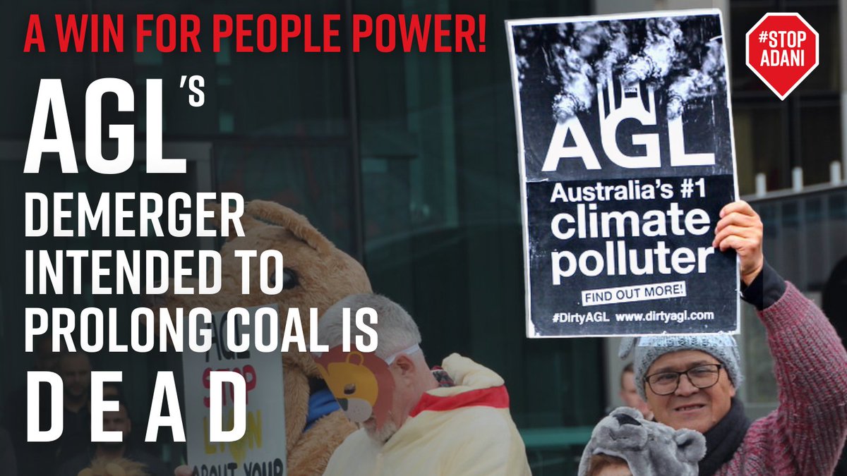 stopadani's tweet photo. 🏆Congrats to @GreenpeaceAP, @AustCCR &amp; @HealthyFuturez🎉The energy industry is facing up to reality: Australia’s biggest coal generator @AGLAustralia has ABANDONED the demerger that would have coal burning til 2050. This is all bc investors &amp; public are demanding decarbonisation https://t.co/d07Wbtgddi