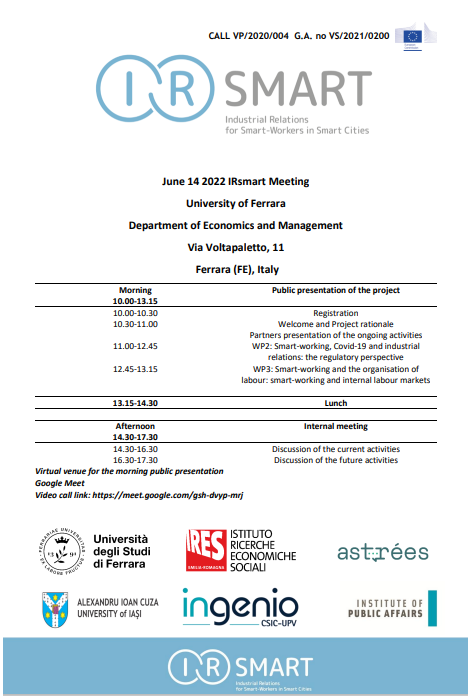 IRsmart_EU's tweet photo. June 14 IRSmart Meeting, hybrid at Department of Economics and Management #UniFe
link for online participation https://t.co/XB6DacfoLM
#fullprogramme 👇 https://t.co/36nQo10GaA