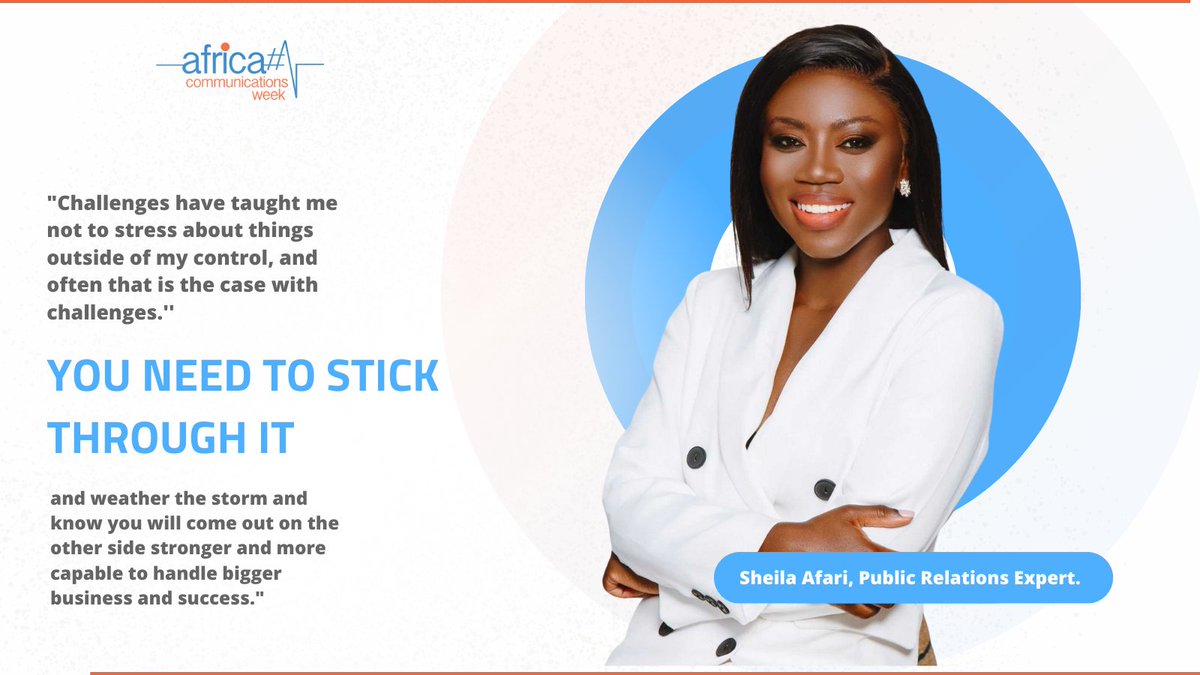 AfricaCommsWeek's tweet photo. Start your week with these motivational words from @sheilaafari , a dynamic Public Relations expert.
Challenges come and go, and yours will too!
Have a great week ahead๐๐ฝ
#MondayMotivation #AfricaMonth2022 #AfricaCommsWeek #Monday #Challenges #Mindset #Commscommunity https://t.co/GsxVNKz4JY
