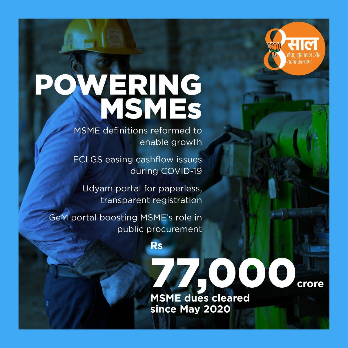 From PLI schemes to push manufacturing, to infrastructure reforms like PM GatiShakti, the New India growth story is being scripted in style.

Here, every stakeholder wins.

#8YearsOfSeva