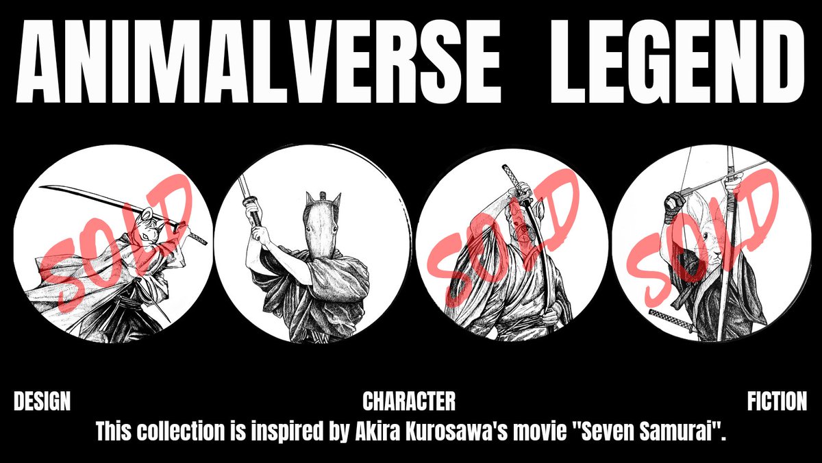 The Last One

ANIMALVERSE
LEGEND​
このコレクションは、黒澤明の映画「七人の侍」から着想を得ています。
This collection is inspired by Akira Kurosawa's movie "Seven Samurai".
Price​ 0.012-0.015​ WETH
POLYGON
opensea.io/collection/ani…

#NFTdrops 
#NFT買います 
#NFTCommumity 
#NFTJPN