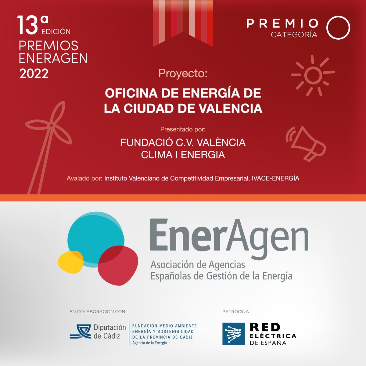 La mejor actuación del año en materia de sensibilización y comunicación ha sido para la Oficina de Energía de Valencia, presentada por @vlcclimaenergia a los #PremiosEnerAgen 2022
eneragen.org/es/2022/05/27/…