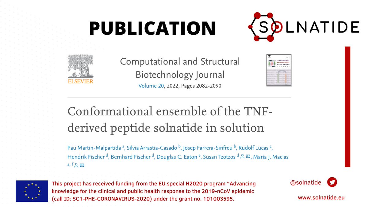 NEW SOLNATIDE PUBLICATION!
#NMR #structure of #solnatide and mode of action revealed! Great progress from <a href="/maciaslab1/">maciaslab</a>, <a href="/SusanTzotzos/">Susan Tzotzos</a>, <a href="/BCNPeptides/">BCN Peptides</a>, #Apeptico on this potential #PulmonaryEdema, #ARDS and #COVID19 #peptide #treatment
#proteinstructure 
solnatide.eu/news-media/pub…