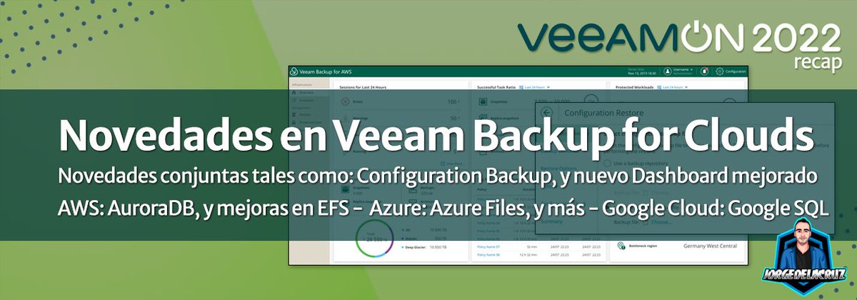 jorgedlcruz's tweet photo. [Nuevo Blog] Veeam: Novedades que vienen en protección Cloud: Veeam Backup for AWS v5, Azure v4, y Google Cloud v3 https://t.co/eLOEDv1fqP Nuevo Dashboard, Backup Config, Azure Files, Google Cloud SQL, AWS EFS File indexing Espero que os guste, y os sirva #VeeamON @Veeam_Es https://t.co/pnkZ7uE6lC
