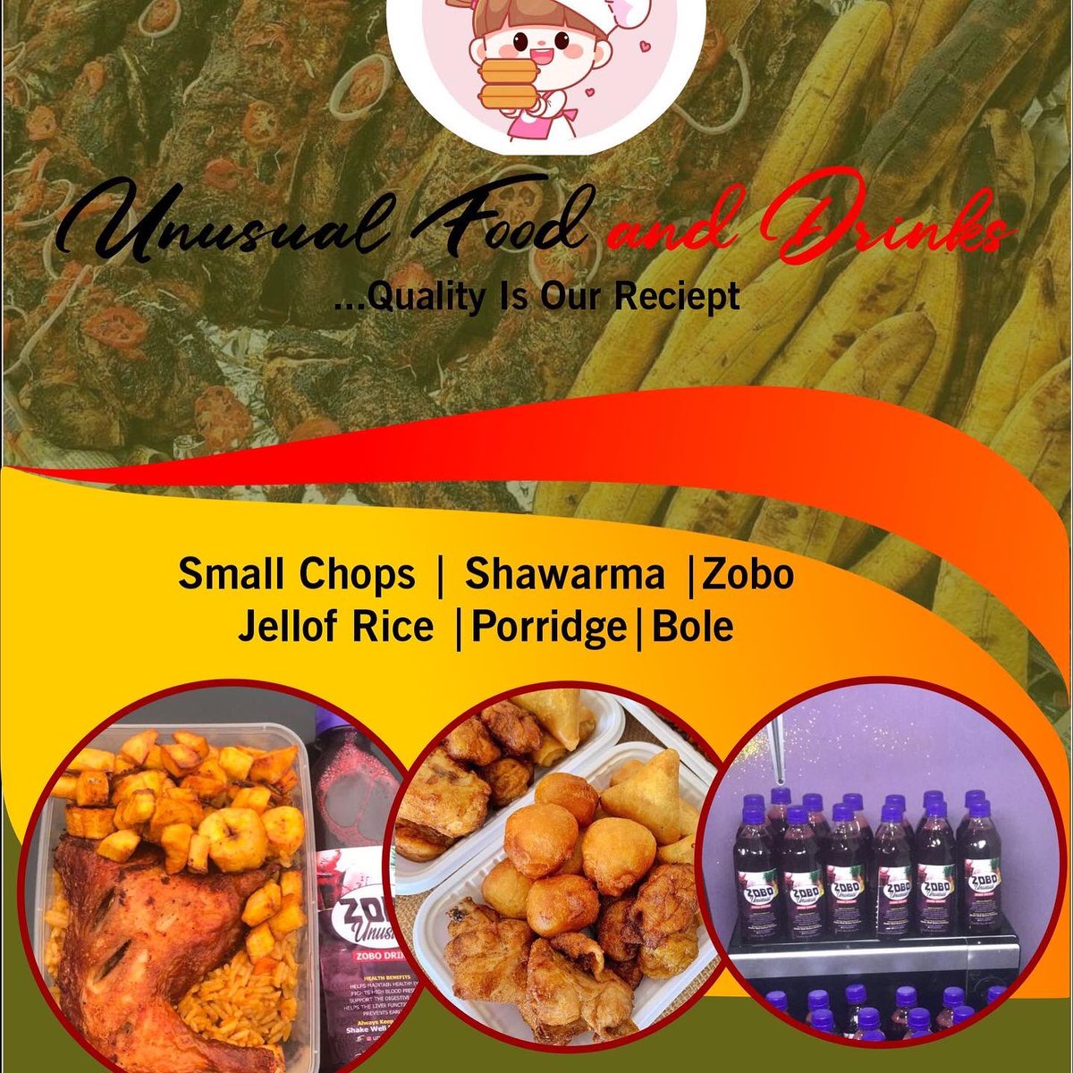 MarthaXbee's tweet photo. Good morning food and drinks lovers in Lagos🥳 
Wishing you a productive week ahead 🙏
@MarthaXbee @unusalfooddrink taking orders and bookings for events in Lagos. 
Please RT https://t.co/w0Hp9qCz3Q