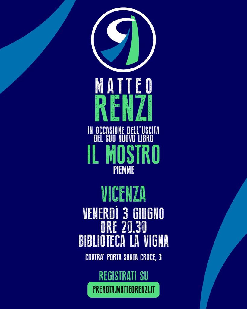 DaniSbrollini's tweet photo. “Il Mostro” è primo assoluto nella classifica generale dei libri più letti.
Un successo senza precedenti! Non perdetevi quindi l'appuntamento di venerdì 3 giugno alle 20.30 alla Biblioteca "La Vigna" con Matteo Renzi  che presenterà il suo libro. Vi aspettiamo!

#IlMostro https://t.co/Yh6Ef8Srrd