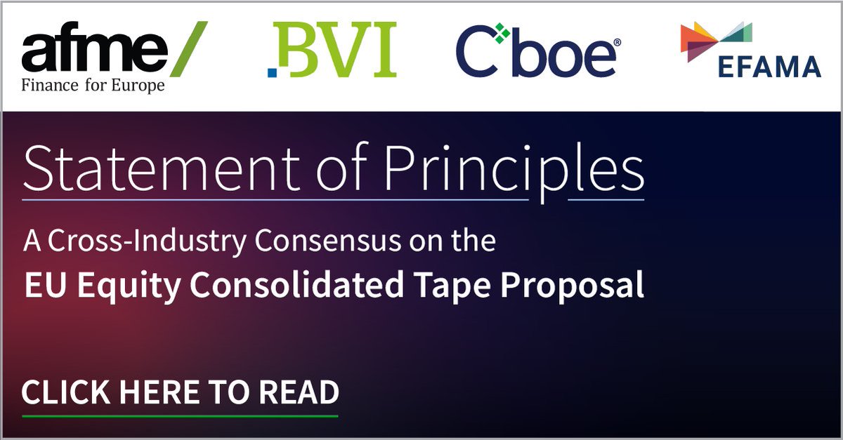 Today, @AFME_EU , #BVI , @CBOE and EFAMA have jointly published a position paper which provides a set of key principles needed to ensure the successful creation of an EU Equity Consolidated Tape (#CT ) FULL READ: efama.org/newsroom/news/……