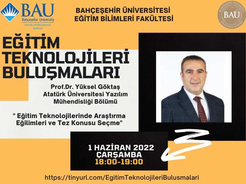 Eğitim Teknolojileri Buluşmaları’nda, Prof. Dr. Yüksel Göktaş bizlerle olacak. <a href="/derin_atay/">Derin atay</a> <a href="/YavuzSamur/">Yavuz Samur</a> <a href="/dinemisv/">Dinemis</a> <a href="/yukselgoktas/">Yuksel Goktas</a>