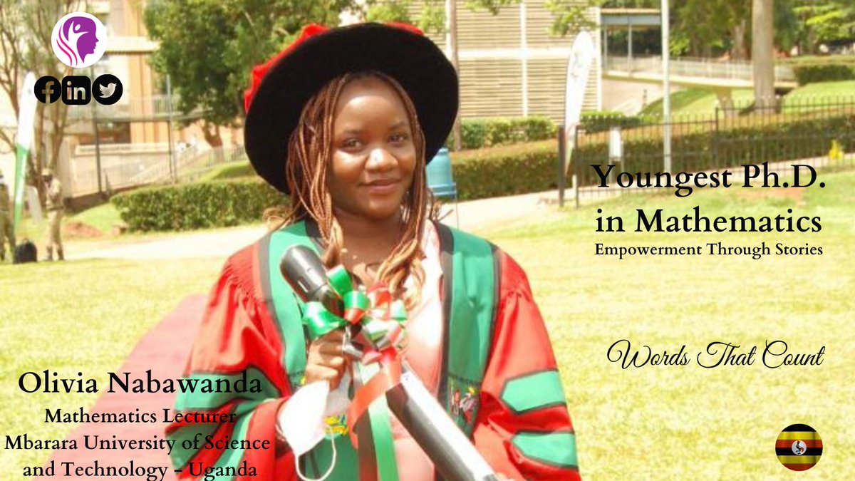 Dr. Olivia Nabawanda is currently the youngest woman to get a Ph.D. in #mathematics from <a href="/Makerere/">Makerere University</a> in Uganda. Here is the story behind her successful STEM journey; wordsthatcount.org/youngest-ph-d-…

<a href="/AIMSGhana/">African Institute for Mathematical Sciences, Ghana</a> @mausongi <a href="/angela_tabiri/">Angela Tabiri, PhD</a>
#empowerementthroughstories #youngtalent #africanwomen