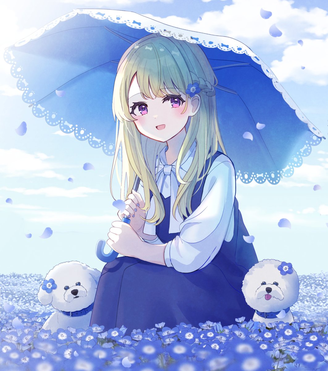 1girl flower umbrella dress long hair hair ornament purple eyes  illustration images