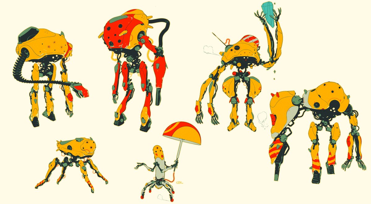 robot no humans umbrella mecha non-humanoid robot multiple views science fiction  illustration images