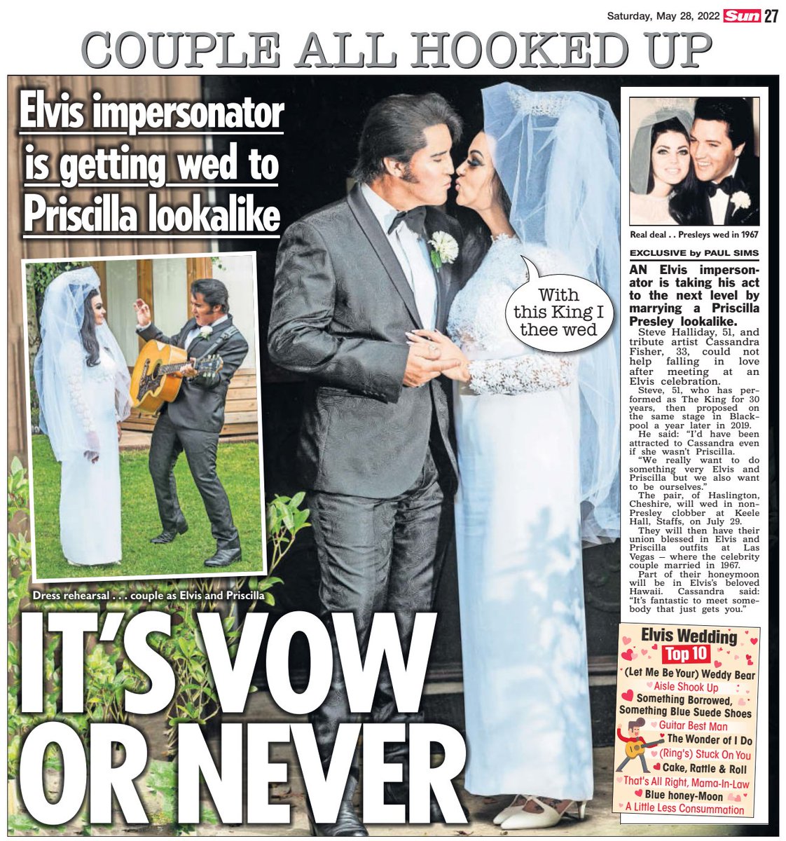 EXCLUSIVE in @TheSun - An Elvis Presley impersonator is to marry a Priscilla Presley tribute act - after they couldn't help falling in love at a gig thesun.co.uk/news/18711487/… 🖋️ @KatePounds 📷 @Cleany7878