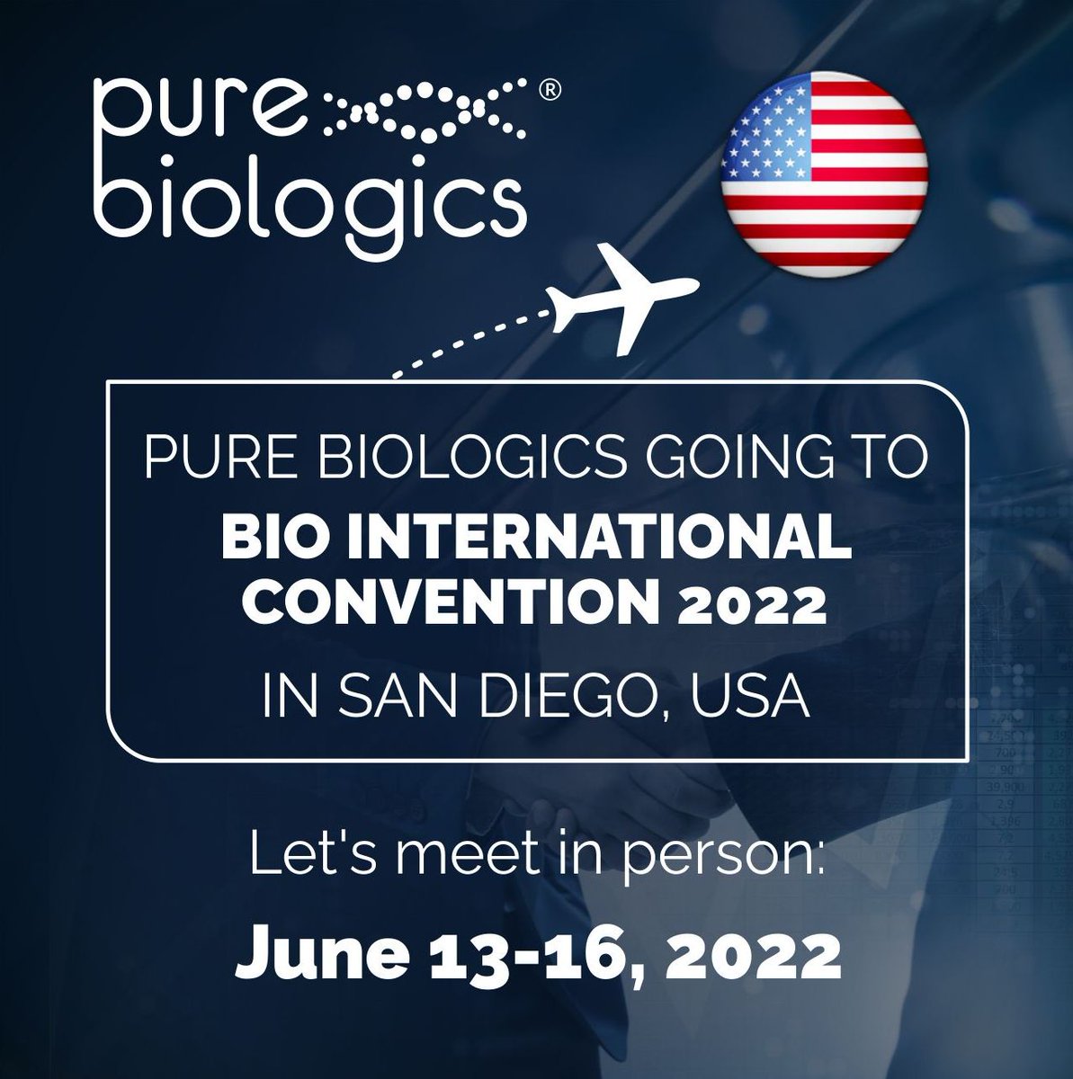 Pure Biologics (@purebiologics) on Twitter photo ✈️We are going to San Diego for <a href="/BIOConvention/">BIO Convention</a> !
📍 San Diego, CA, USA
📅 June 13-16, 2022
🔗 tinyurl.com/6bk6ce4v
Our Board members will be there. Arrange the meeting in person!
#purebiologics - harnessing the power of #antibodies and #aptamers ✈️We are going to San Diego for <a href="/BIOConvention/">BIO Convention</a> !
📍 San Diego, CA, USA
📅 June 13-16, 2022
🔗 tinyurl.com/6bk6ce4v
Our Board members will be there. Arrange the meeting in person!
#purebiologics - harnessing the power of #antibodies and #aptamers