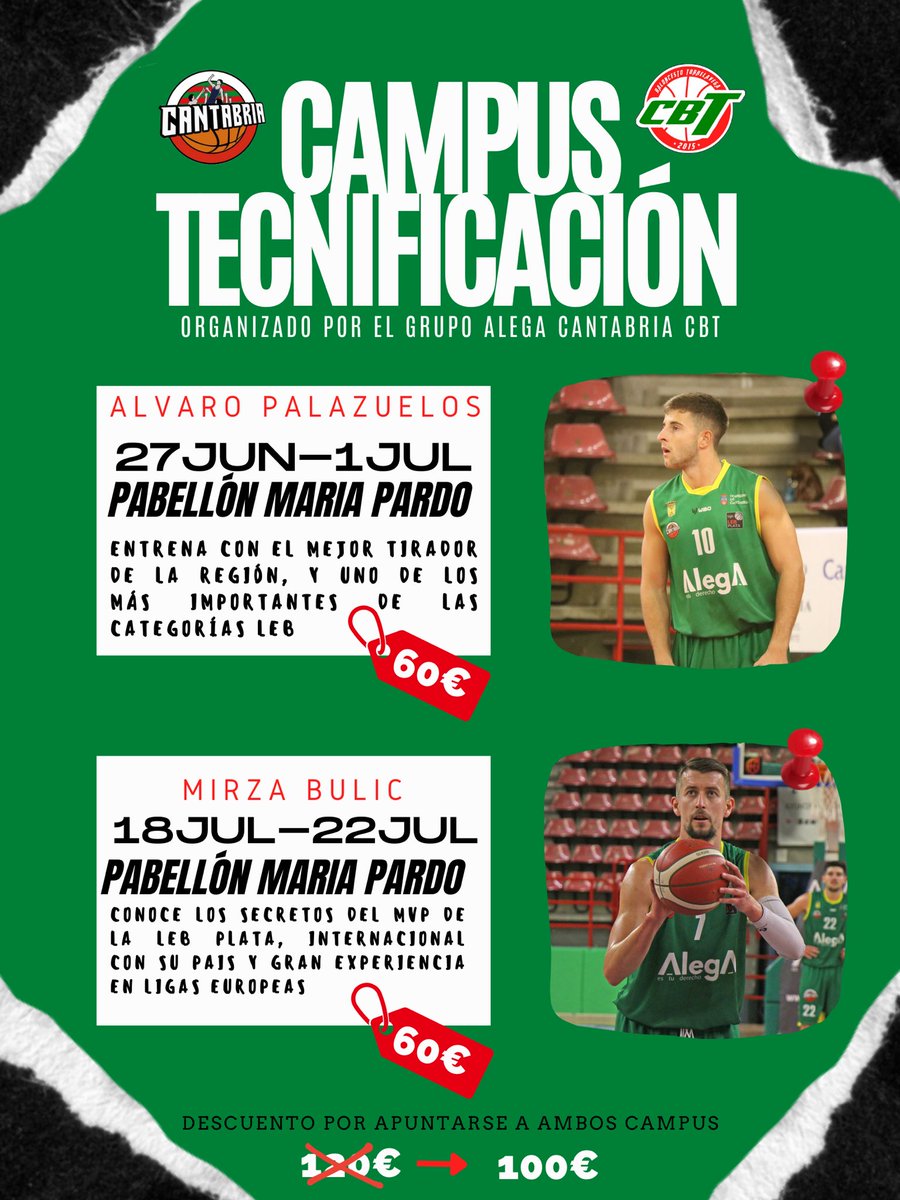 ✅🏀Ya os podéis apuntar a los dos campus de tecnificación del club en estas dos fechas:

• 27 JUN - 1 JUL ➡️ <a href="/alvaropala10/">Álvaro Palazuelos</a> 
• 18 JUL - 22 JUL ➡️ <a href="/MirzaBulic/">Mirza Bulic</a> 

🔗En este link podéis apuntaros de manera muy rápida: 
gedsports.com/race/campus-de…