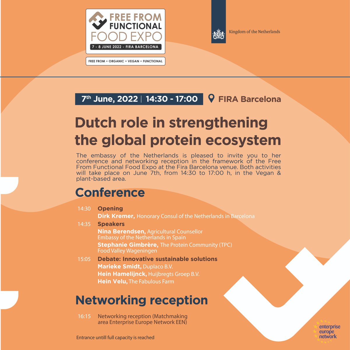 ExpoFreeFrom's tweet photo. Join us at the debate on 7 June, organised by the Dutch Embassy in Spain. The topic of the debate is the Dutch role in Strengthening the global protein ecosystem. https://t.co/eJRTXfSB0q