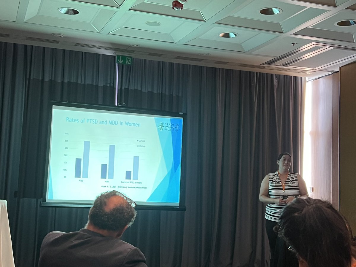 TheBaleLab's tweet photo. Incredibly high rates of PTSD in vulnerable population of pregnant AA women in Atlanta as part of the Grady Trauma Project. Great talk by @vas_phd at the #MNS2022 examining benefits from engaging medical professionals to utilize Trauma Informed Care. https://t.co/UCmdqrEjrI